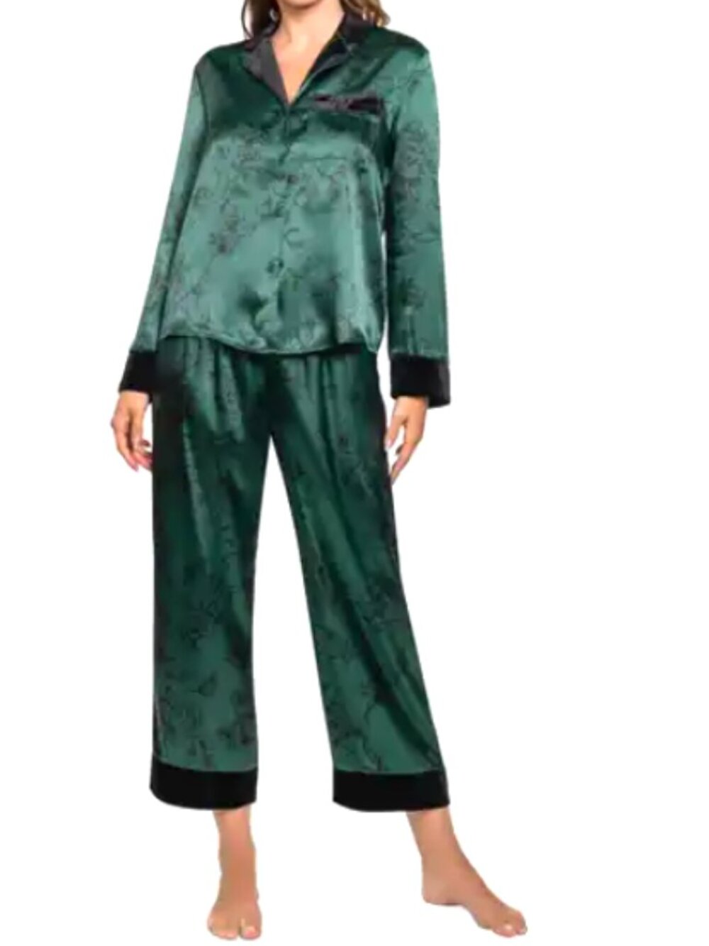 In Bloom by Jonquil Josie Velvet Trim Satin Crop Pajamas